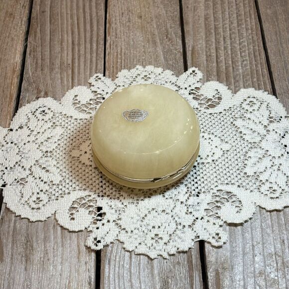 Vintage Genuine Alabaster Hinged Rose Trinket Jewelry Box - Picture 7 of 11